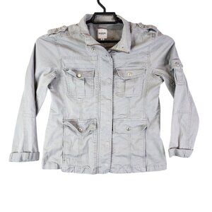 Womens Kensie Jeans Gray Full Zip & Snap Button Jacket Canvas Military Size M